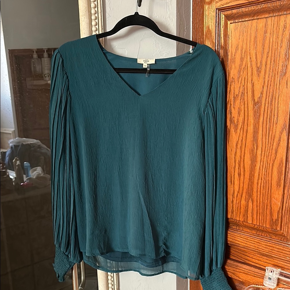 Teal V-Neck Blouse